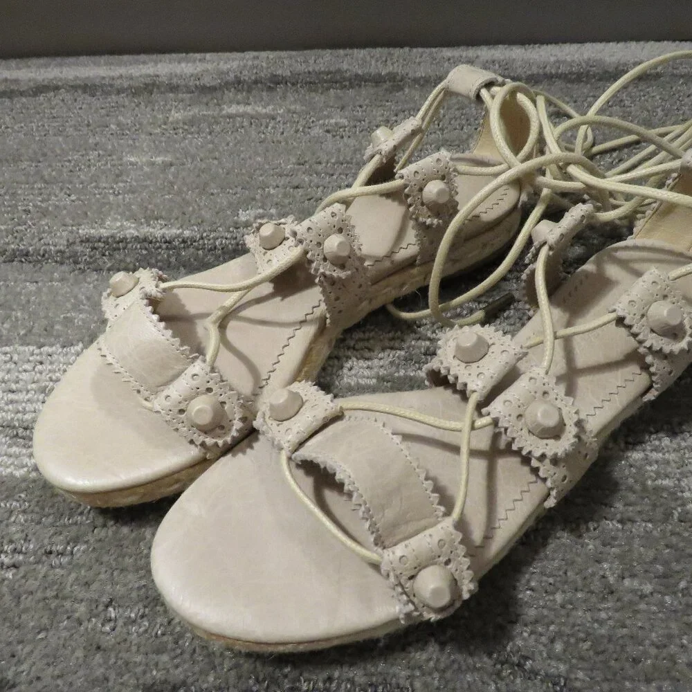 BALENCIAGA PARIS Arena Leather Gladiator Ankle Wrap Espadrilles in Praline Sz 6 - Picture 2 of 15